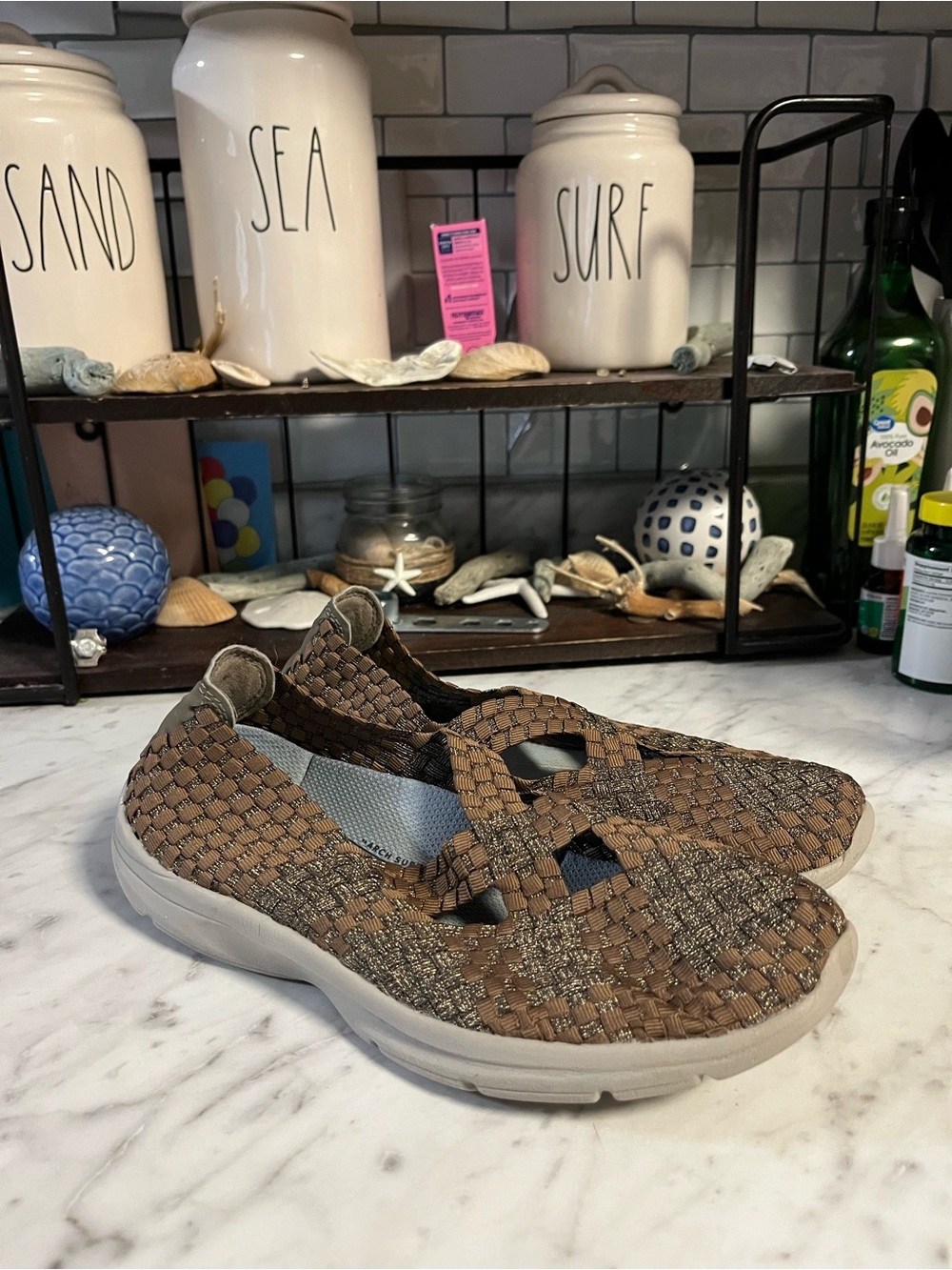 Ryka size 8 Brown Woven Slip-On Sneakers